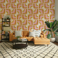 Retro wall mural with curves

