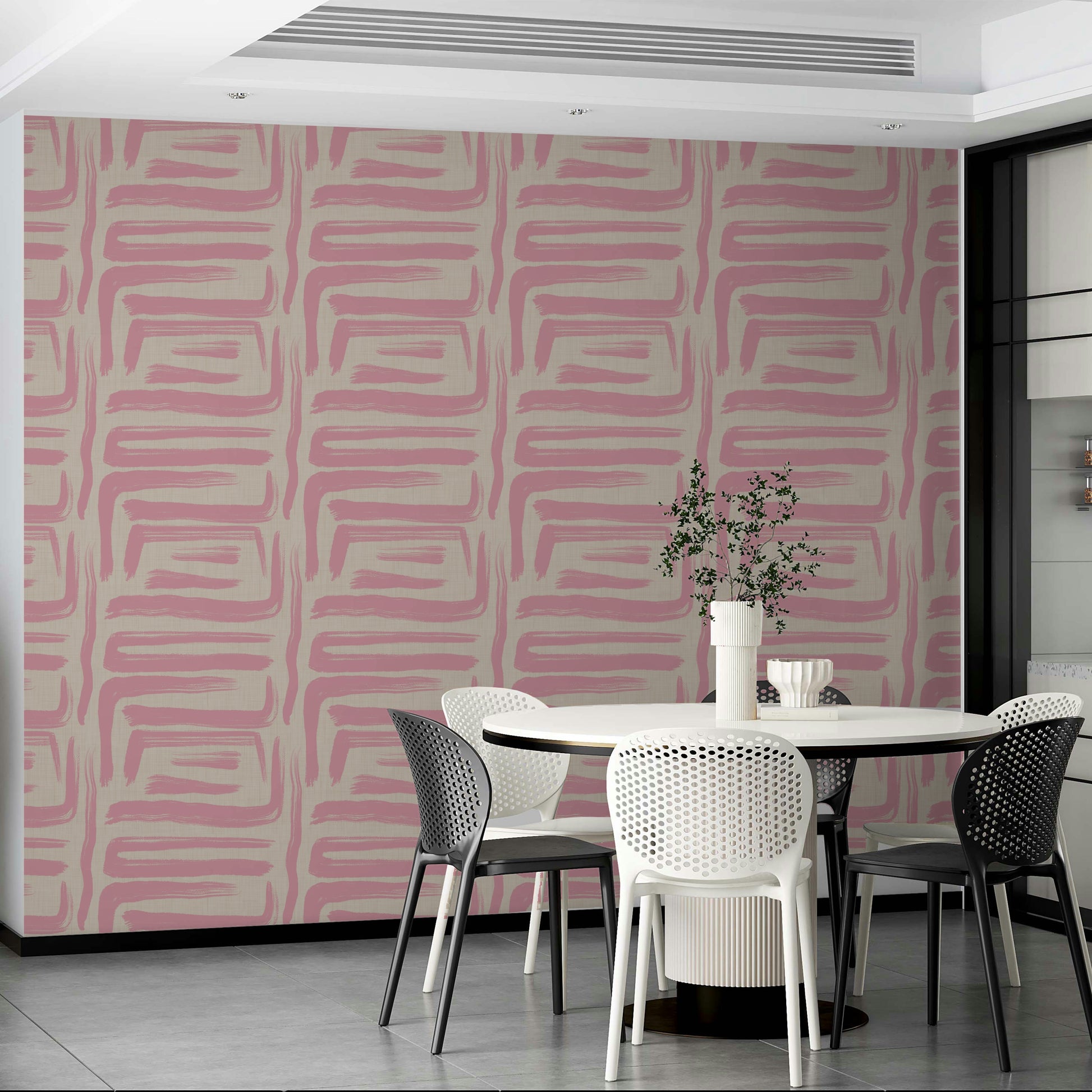 Close-up of mid-century blush abstract wallpaper


