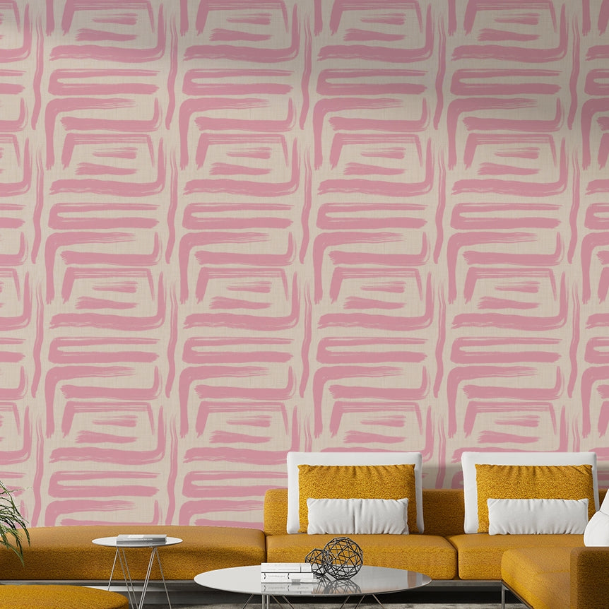 Retro-inspired wallpaper in pink and blush brushstrokes

