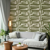 Close-up of abstract olive brushstroke wallpaper pattern

