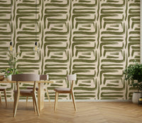 Mid-century modern wallpaper in olive green tones

