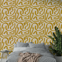 Vintage brush scribble design wallpaper in mustard hues

