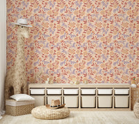 Horses and florals wallpaper in rustic tones