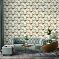 Whimsical wallpaper with rainbow insect pattern

