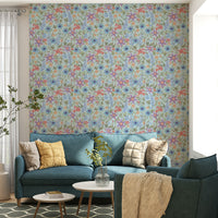 Light blue floral wall design in vintage theme

