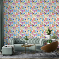 Strong offwhite floral wallpaper in retro style

