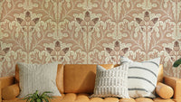 Red oak damask wallpaper with classic pattern

