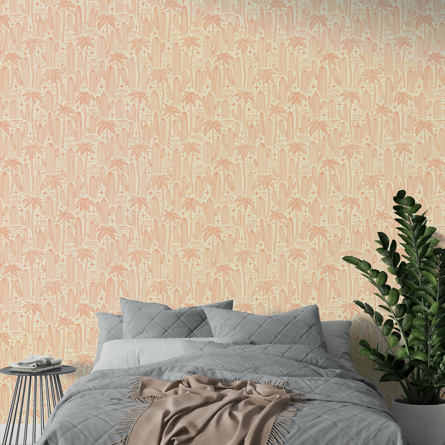 Offwhite wallpaper with desert night pattern

