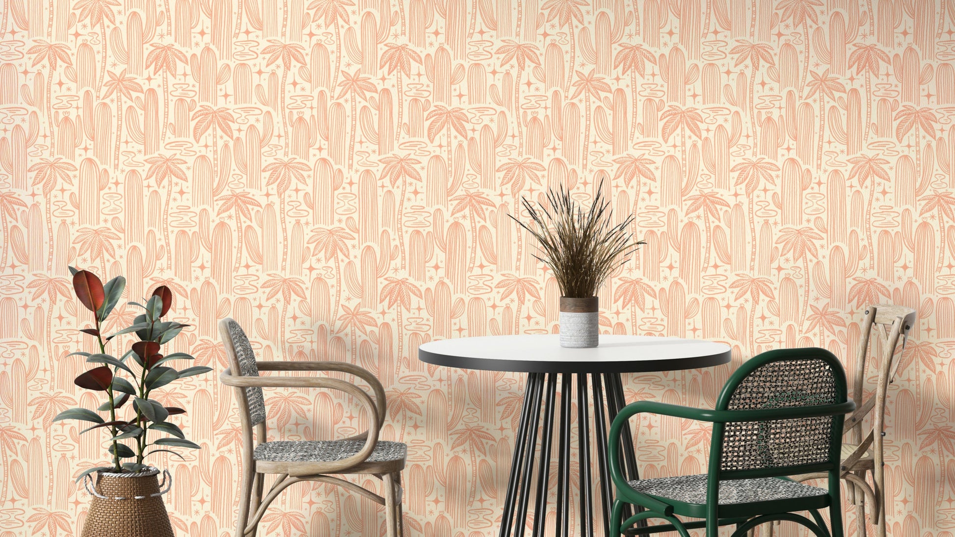 Offwhite wallpaper with saguaro cactus design

