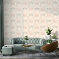 Coastal damask pattern wallpaper in blush tones

