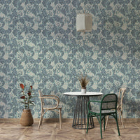 Bold turquoise wallpaper with sea kale motif

