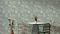 Sea kale botanical wallpaper in rhubarb green

