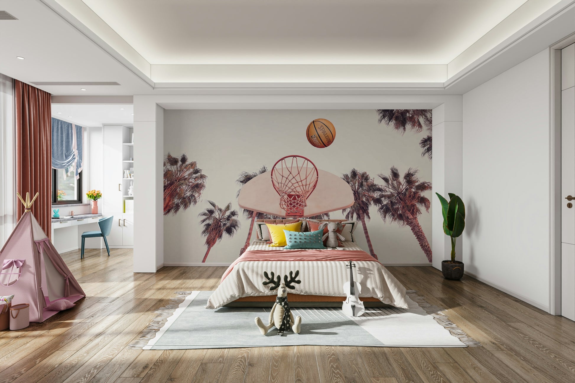 Basketball wall mural for sports-themed rooms

