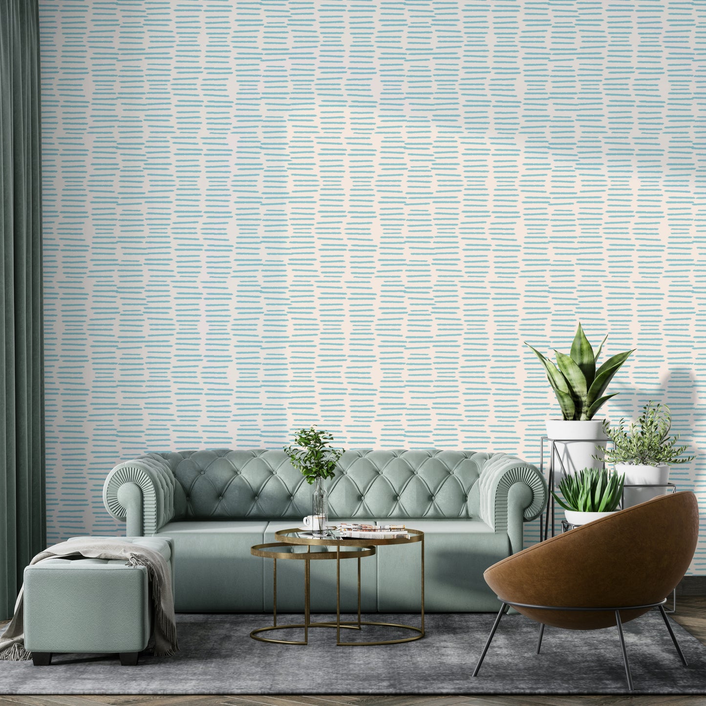 Hand-drawn stripe wallpaper in baby blue

