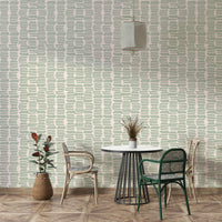 Abstract stripe wall design in earthy green hues

