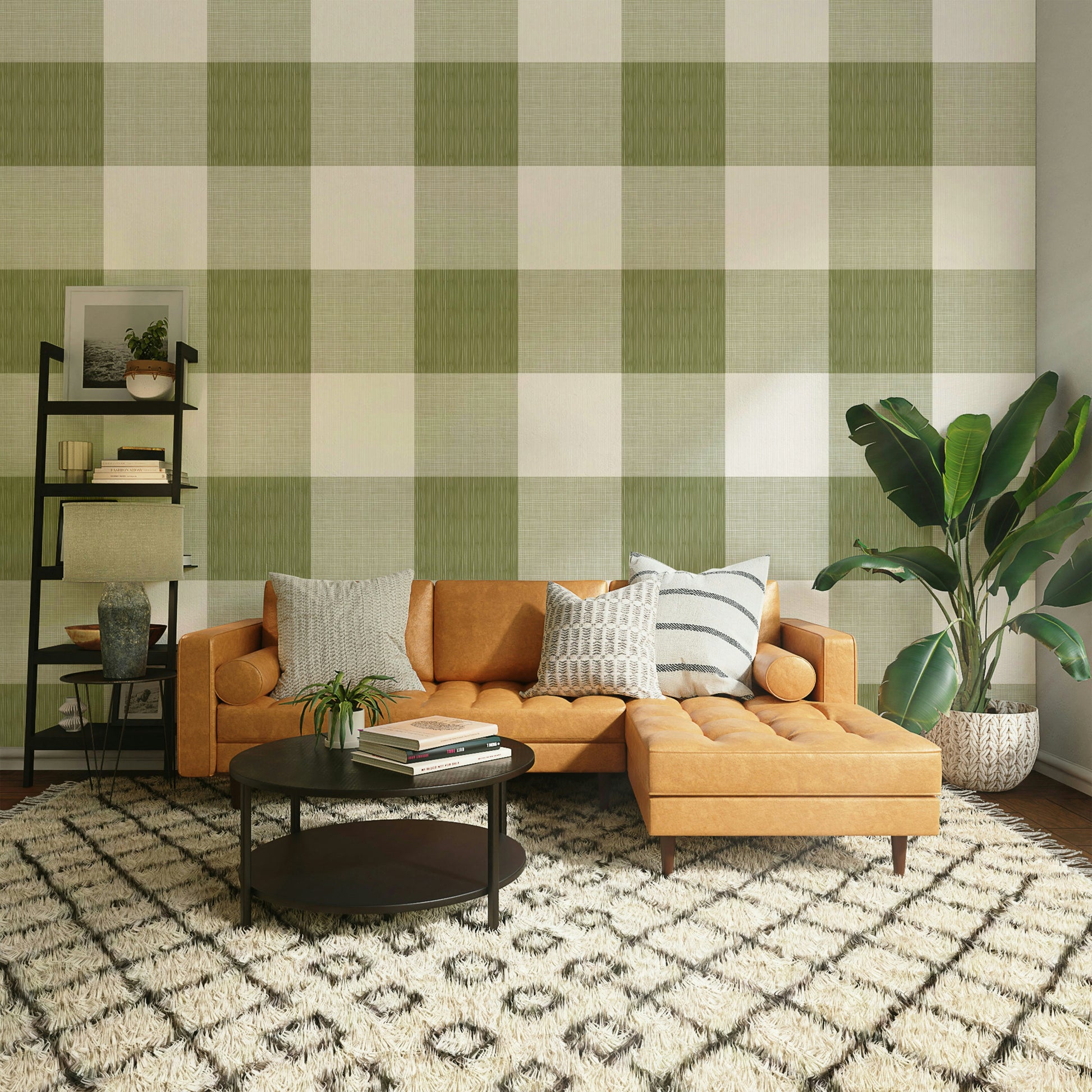 Rustic green checkered wallpaper for walls

