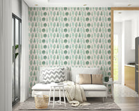 Gentle green forest wall mural with tree silhouettes

