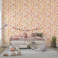 Neutral floral wallpaper with boho daisies design

