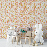 Bohemian daisy wallpaper with earthy florals

