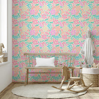 Colorful flower power wallpaper in groovy style

