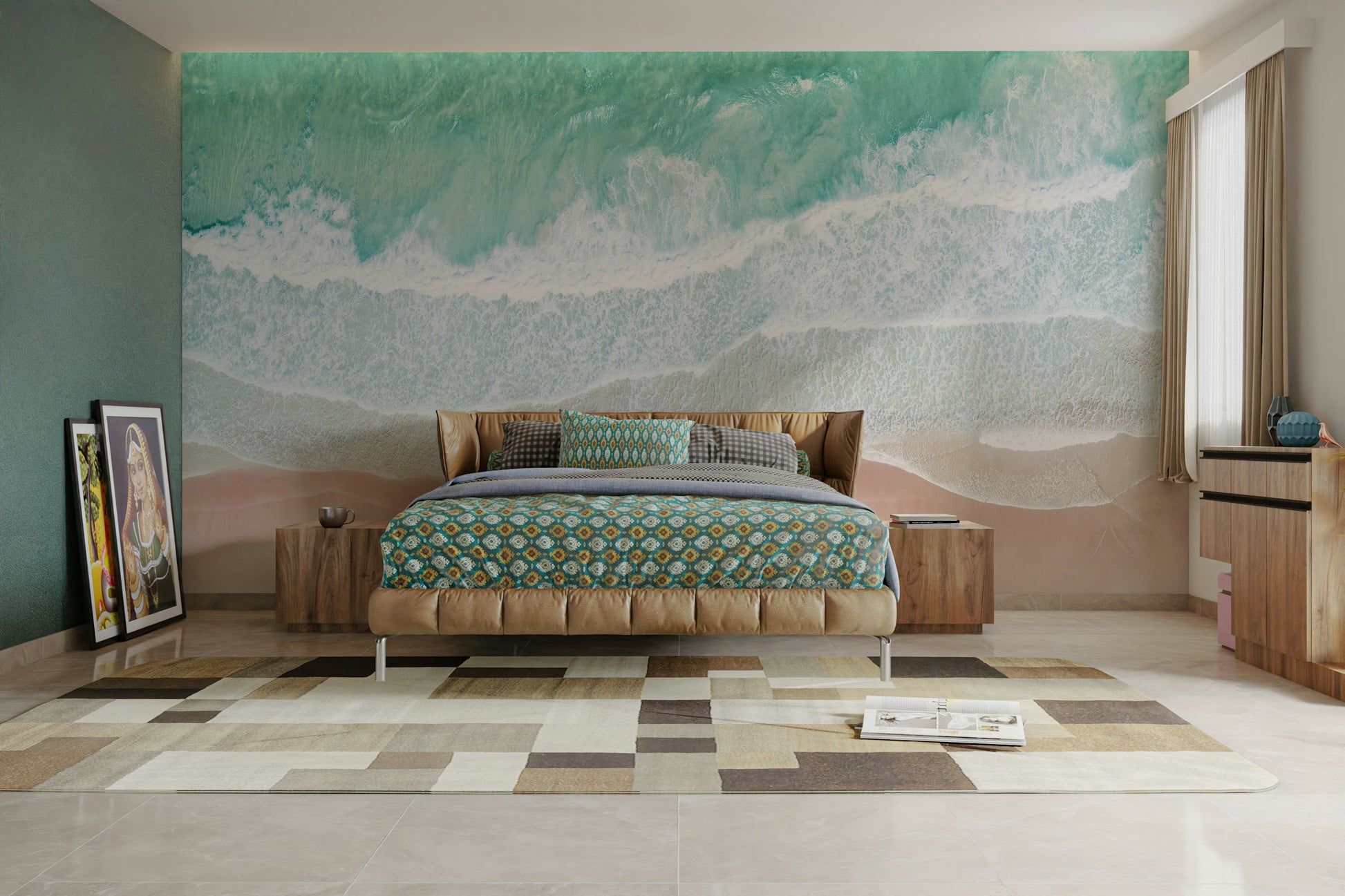 Aerial shoreline mural for beach-themed room

