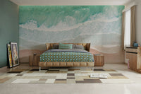 Aerial shoreline mural for beach-themed room

