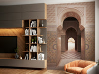 Cultural wall mural with Moroccan arch motifs

