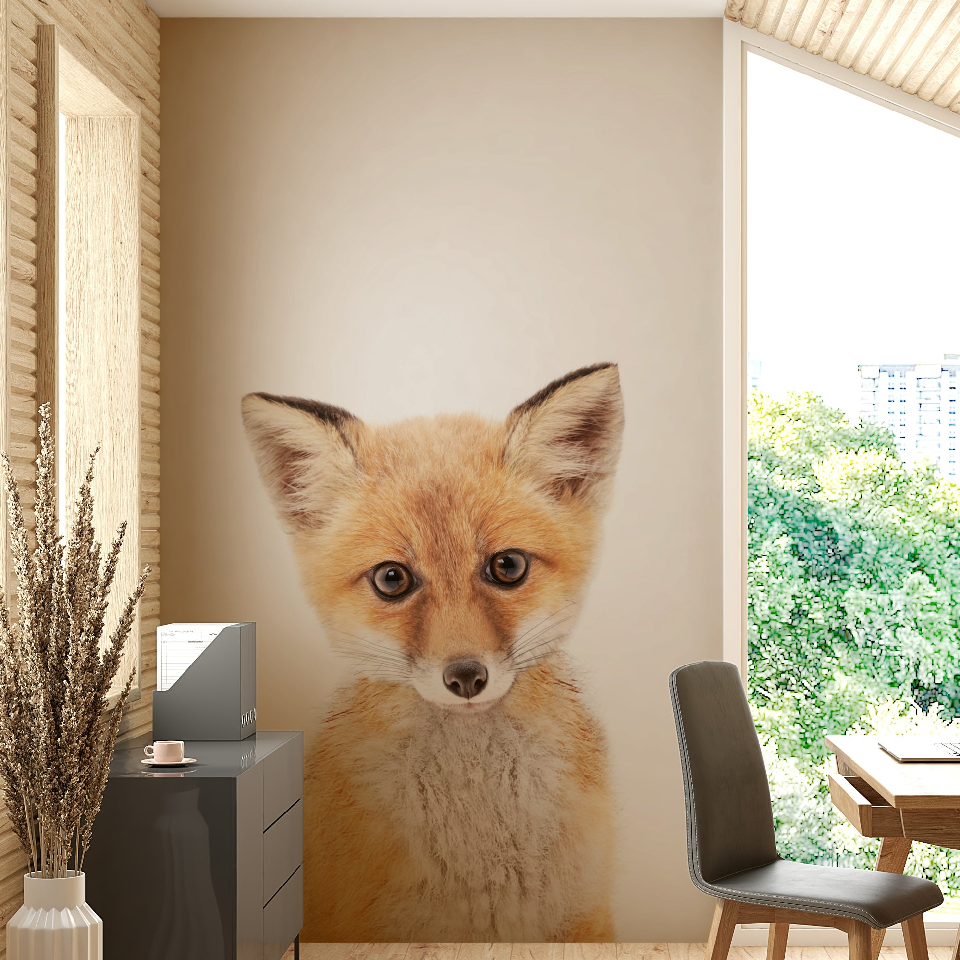 Forest animal mural featuring baby fox cub

