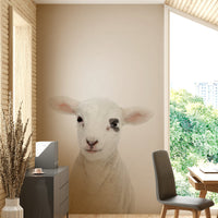 Soft and fluffy lamb mural in pastel tones


