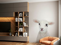 Smiling baby lamb mural for cozy wall design

