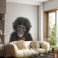 Cartoon baby monkey mural for kids’ nursery

