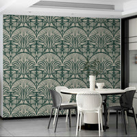 Art Deco fan wallpaper in rich emerald tone

