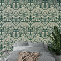 Elegant Deco wallpaper with green and gold accents

