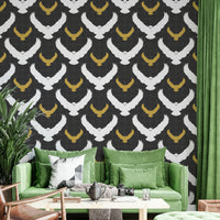Decorative gray wallpaper with owl silhouettes

