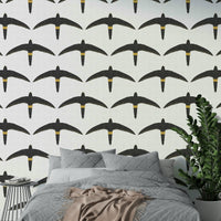 Subtle rustic white wallpaper with bird silhouettes

