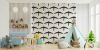 Rustic Pacific Swift Flock White Wallpaper with birds

