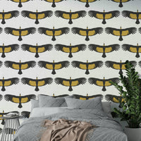 Serene condor flock design on airy white wallpaper

