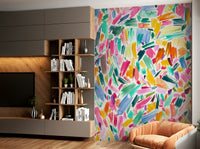 Colorful abstract wall mural with brushstroke art

