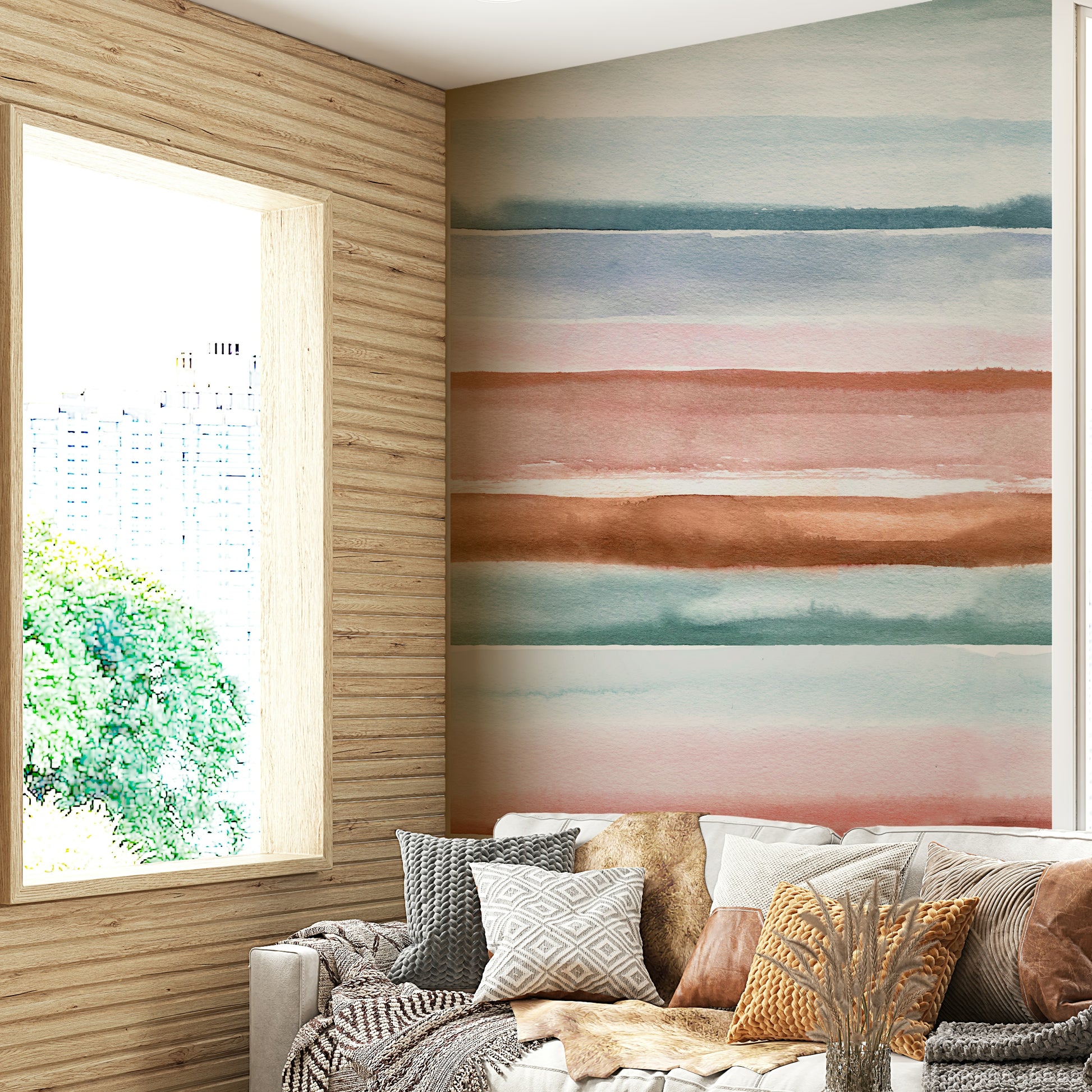 Modern abstract wall art with gentle stripe design

