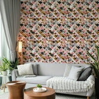 Stylish vintage wallpaper in pink with golden details

