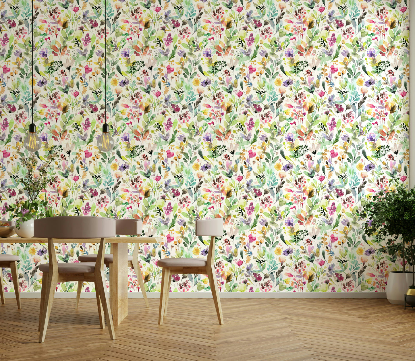 Nature-inspired wallpaper in wild garden style

