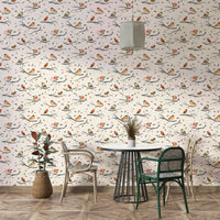 Nature wallpaper featuring robins and foliage

