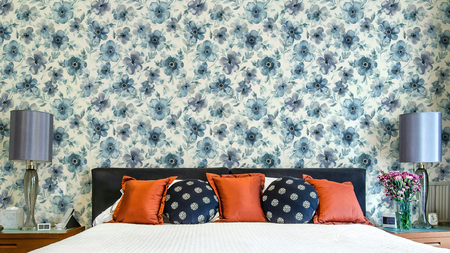 Blue anemone flower wallpaper for elegant walls

