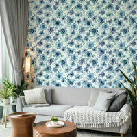 Classic anemone design wallpaper in soft blue

