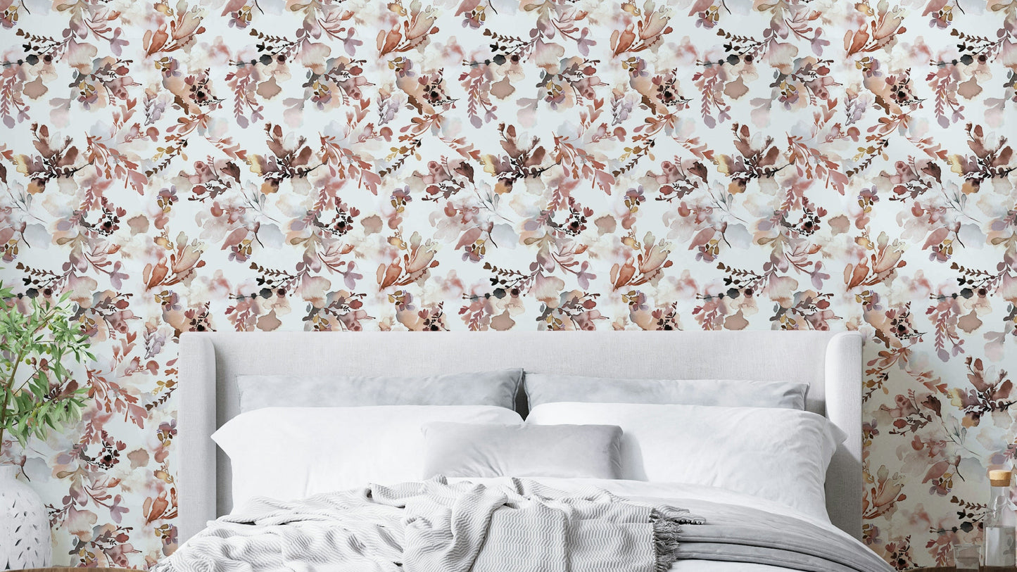 Chinoiserie wallpaper with watercolor flowers

