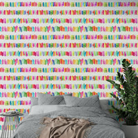 Playful rainbow wall stripes with paint texture

