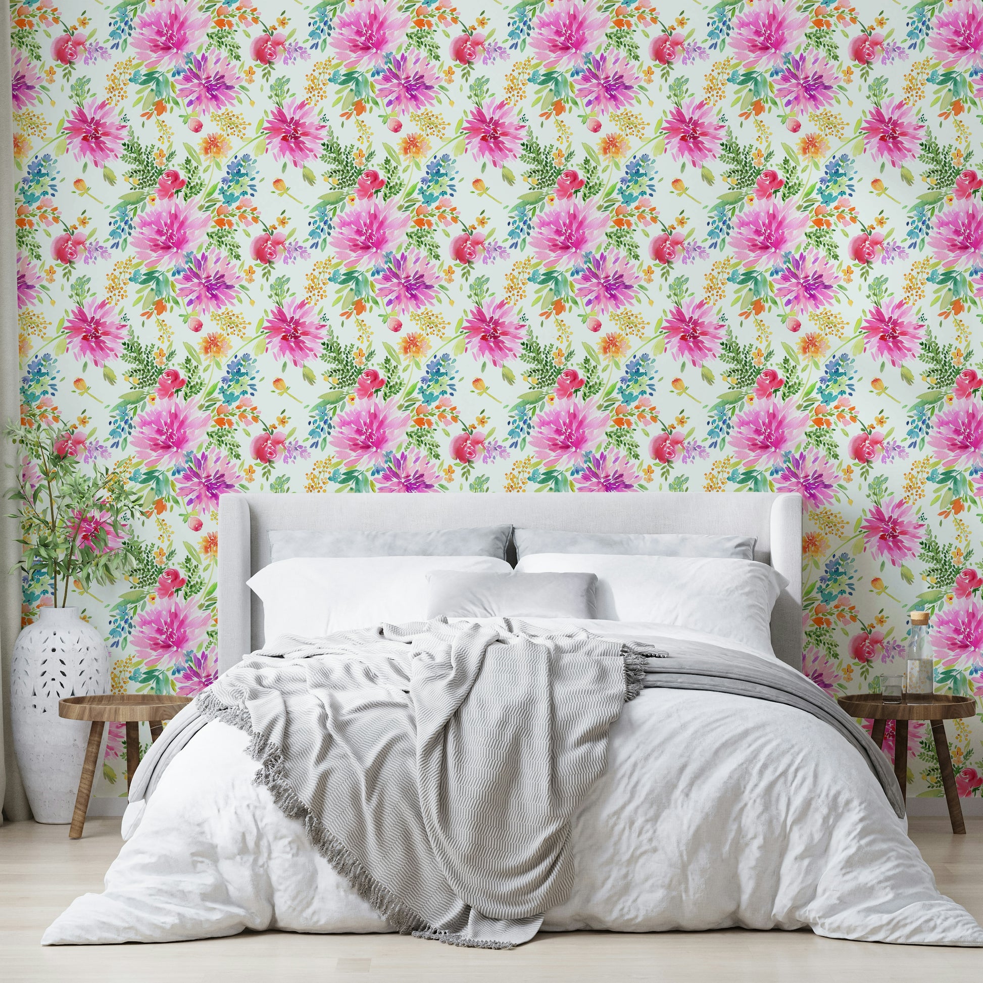Colorful summer garden-themed wall wallpaper


