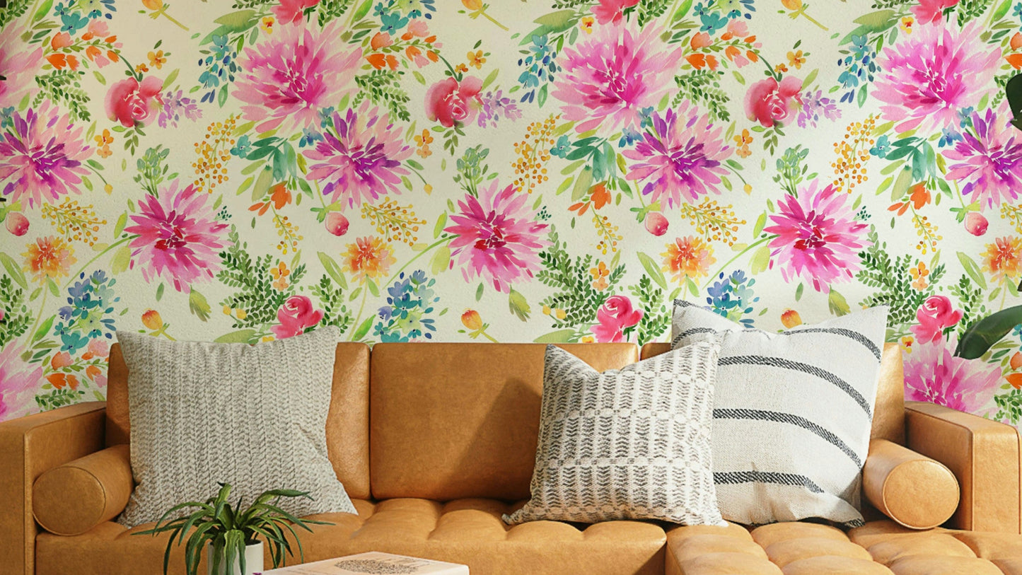 Bright summer floral dahlia wallpaper design


