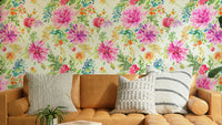 Bright summer floral dahlia wallpaper design


