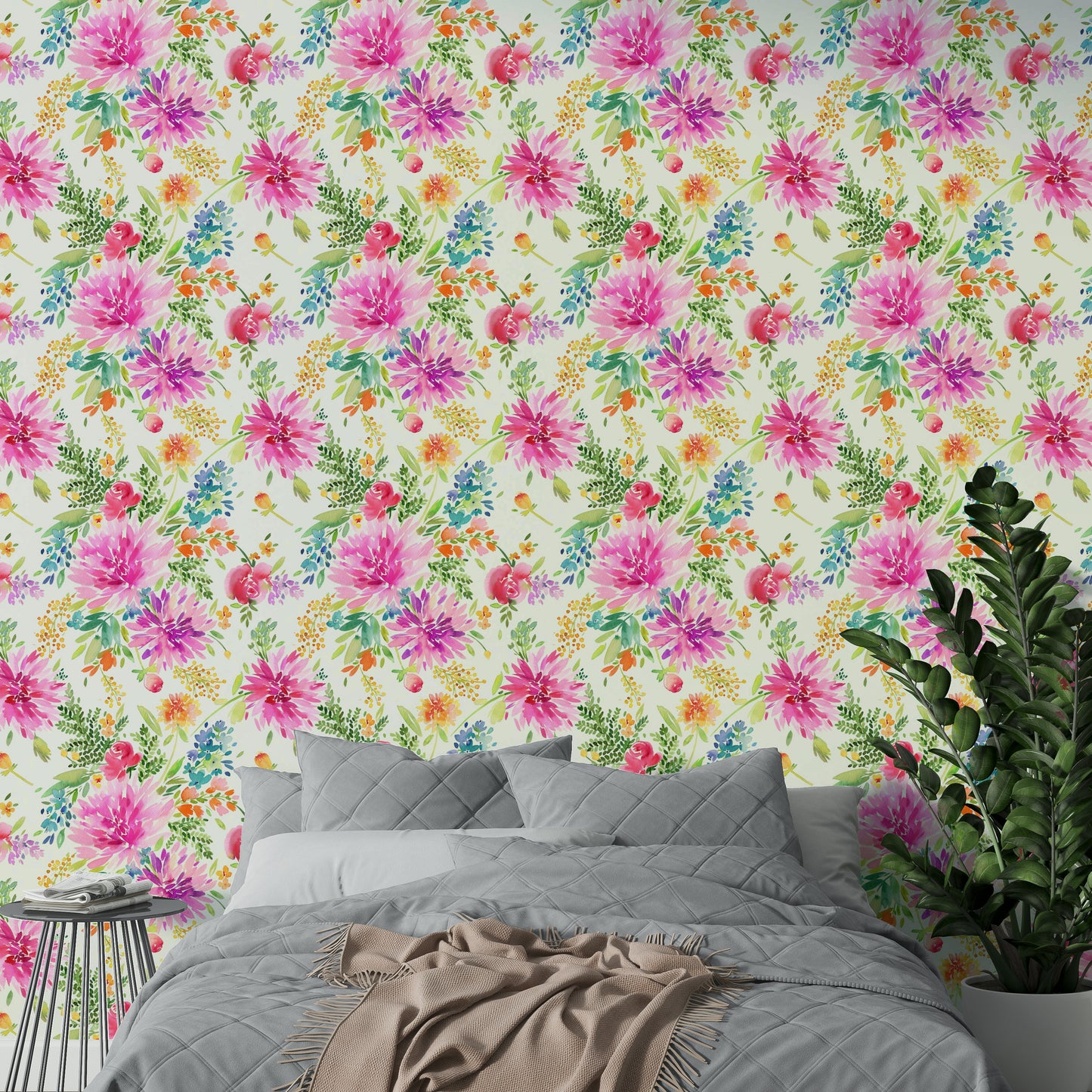 Artistic summer dahlia flower wall covering

